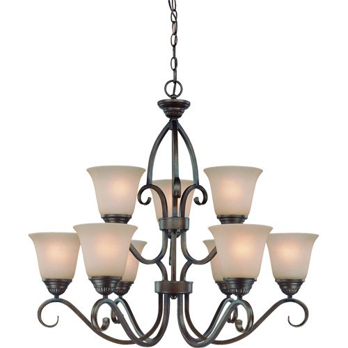 Craftmade 30" Chandelier in Century Bronze with Painted Glass