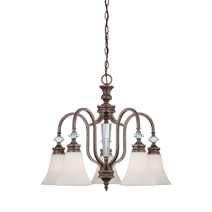 Craftmade 5 Light Down Chandelier in Mocha Bronze with White Frosted Glass