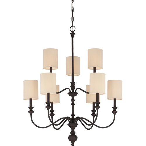 Craftmade 32" Chandelier in Gothic Bronze with Natural Linen Shade