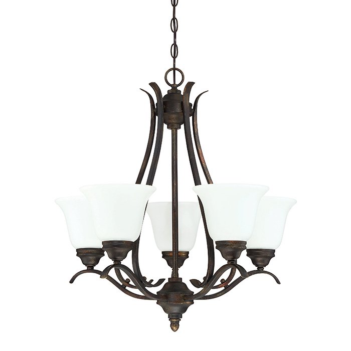 Craftmade 5 Light Chandelier in Burleson Bronze with White Frosted Glass