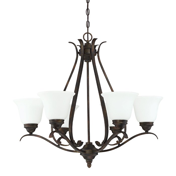 Craftmade 6 Light Chandelier in Burleson Bronze with White Frosted Glass