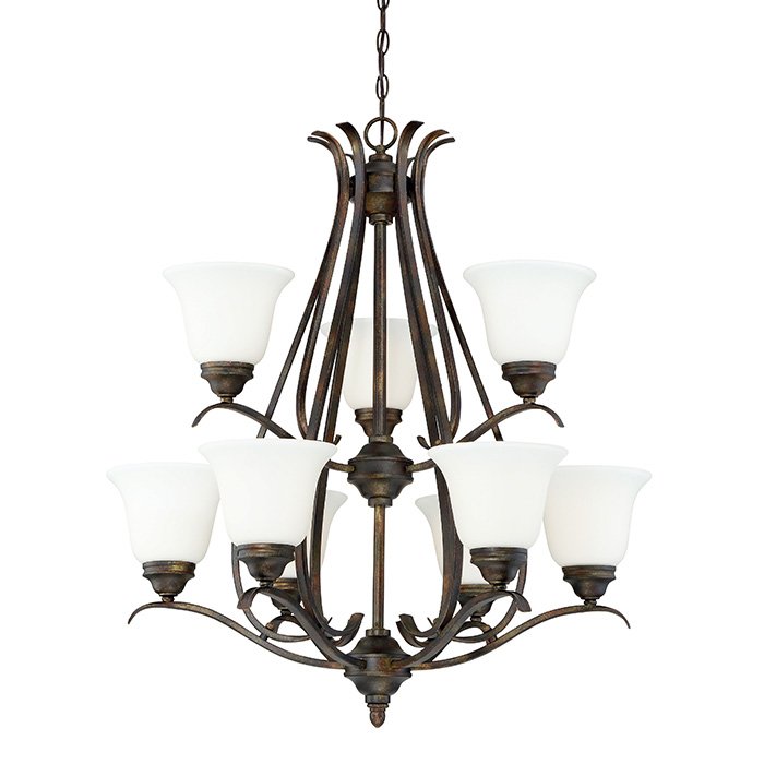 Craftmade 9 Light Chandelier in Burleson Bronze with White Frosted Glass