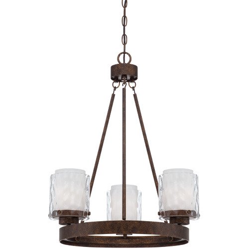 Craftmade 3 Light Chandelier in Peruvian Bronze and Clear Hammer and Alabaster Glass