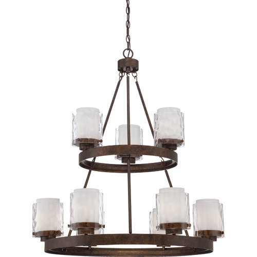 Craftmade 9 Light Chandelier in Peruvian Bronze and Clear Hammer and Alabaster Glass
