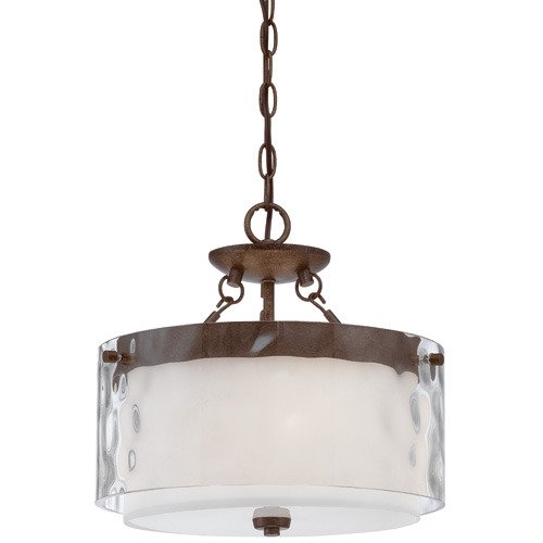 Craftmade Semi Flush Light in Peruvian Bronze and Clear Hammer and Alabaster Glass