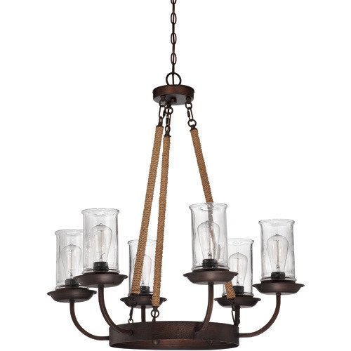 Craftmade 6 Light Chandelier in Aged Bronze and Clear Glass