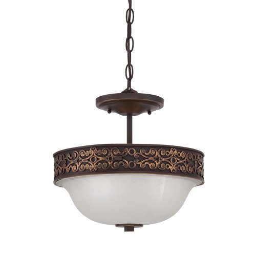 Craftmade Semi Flush Light in Aged Bronze with Gold and Antique Clear Glass
