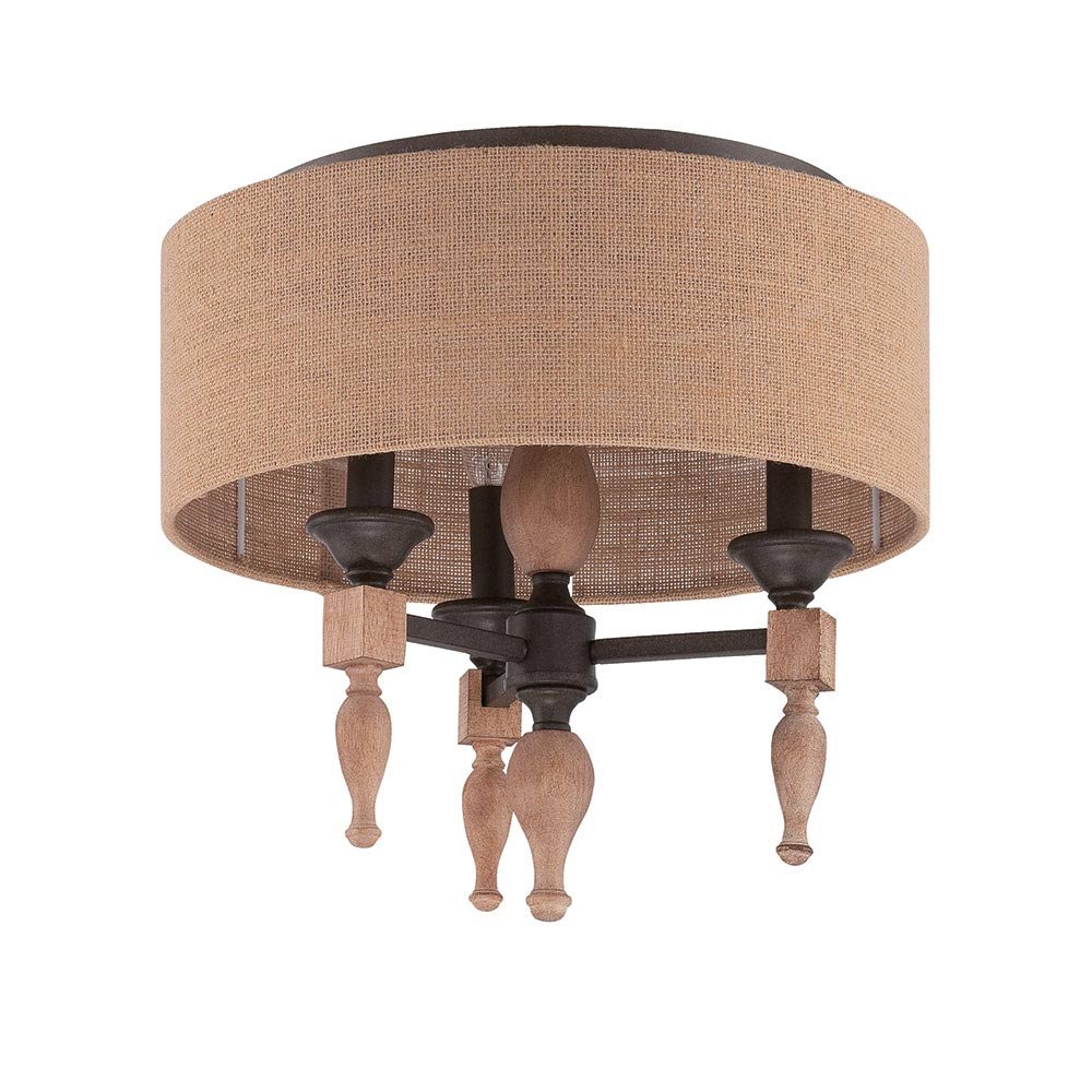 Craftmade 3 Light Flushmount in Aged Bronze/Distressed Oak with Burlap Shade