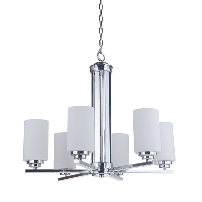 Craftmade 6 Light Chandelier in Chrome with White Frosted Glass