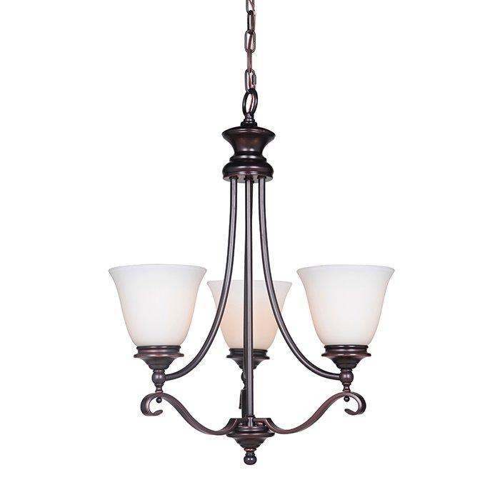 Craftmade 3 Light Chandelier in Oil Bronze Gilded with White Frosted Glass