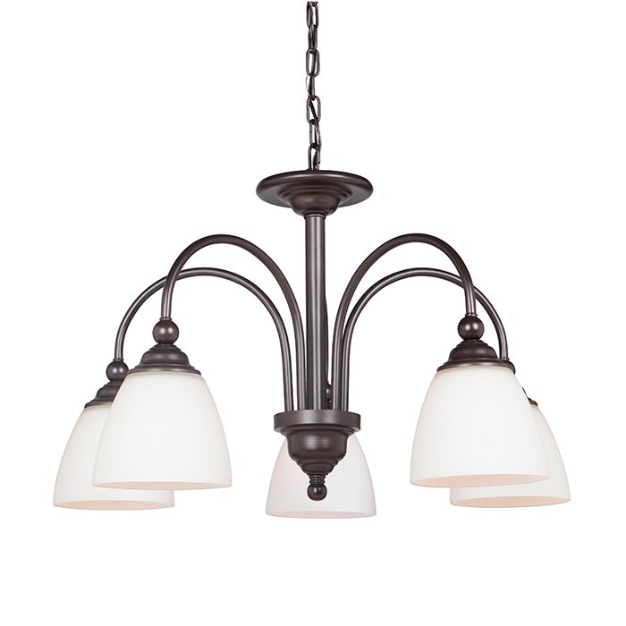 Craftmade 5 Light Down Chandelier in Espresso with White Frosted Glass