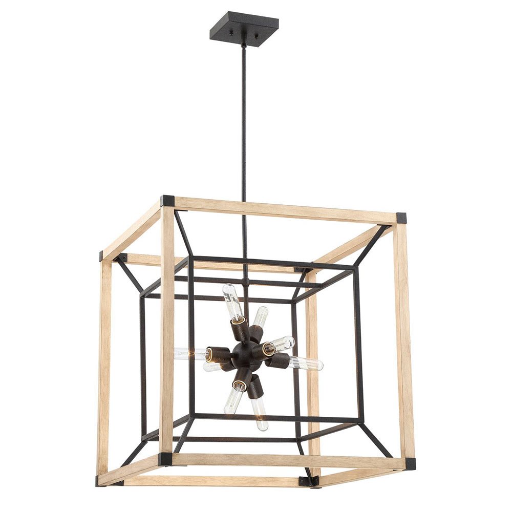Craftmade 8 Light Chandelier in Textured Black with Distressed Oak