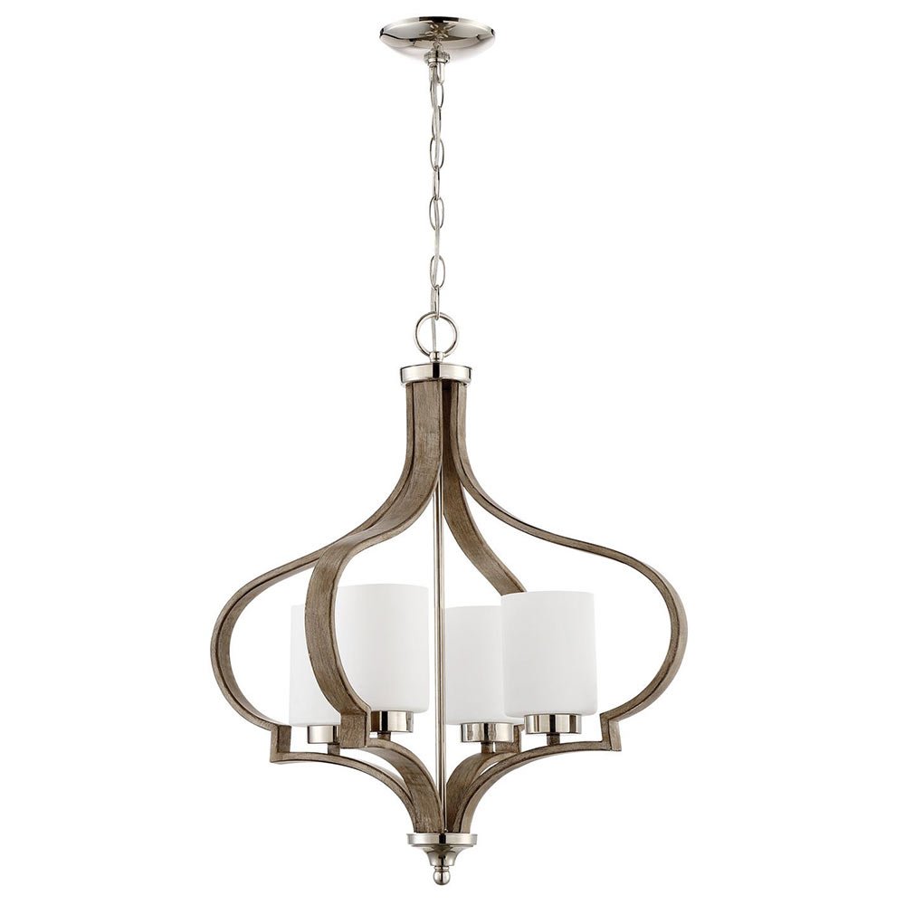 Craftmade 4 Light Chandelier in Polished Nickel and Weathered Fir