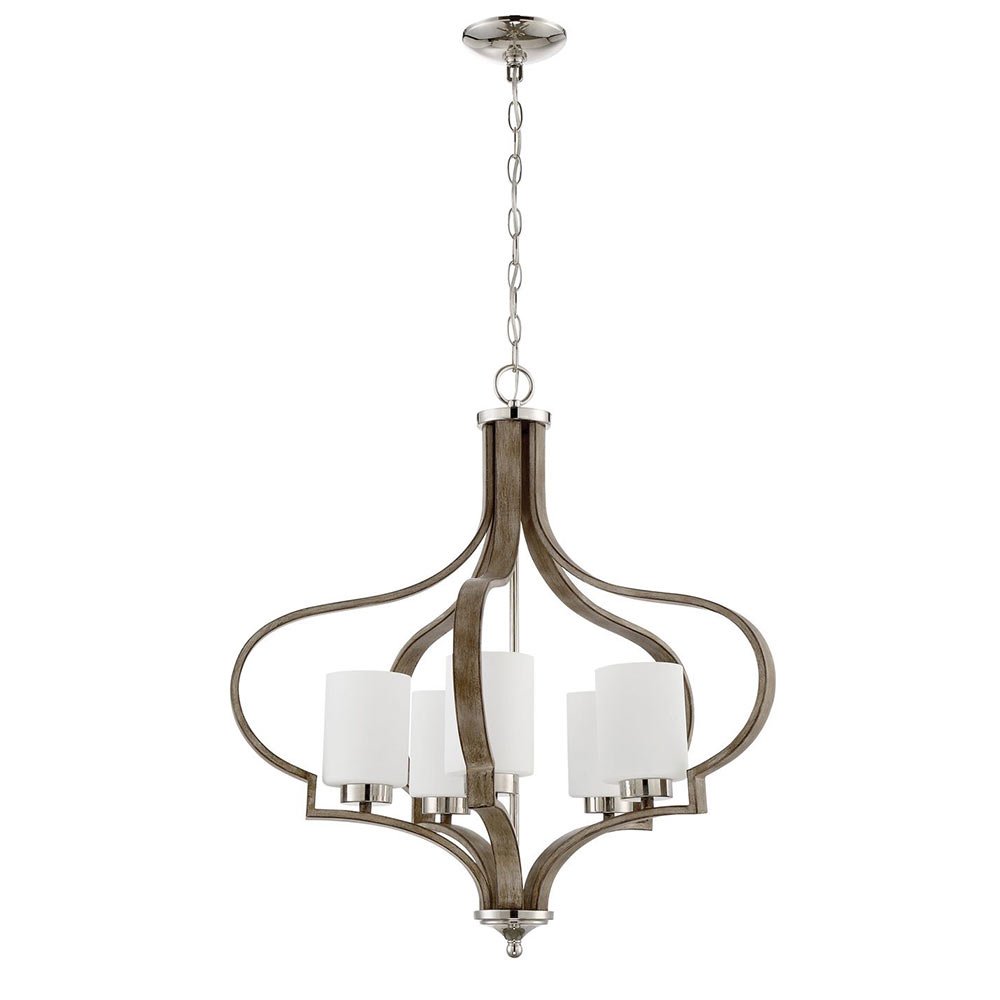 Craftmade 5 Light Chandelier in Polished Nickel and Weathered Fir