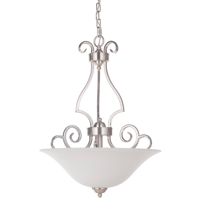 Craftmade 3 Light Inverted Pendant in Brushed Satin Nickel with White Frosted Glass