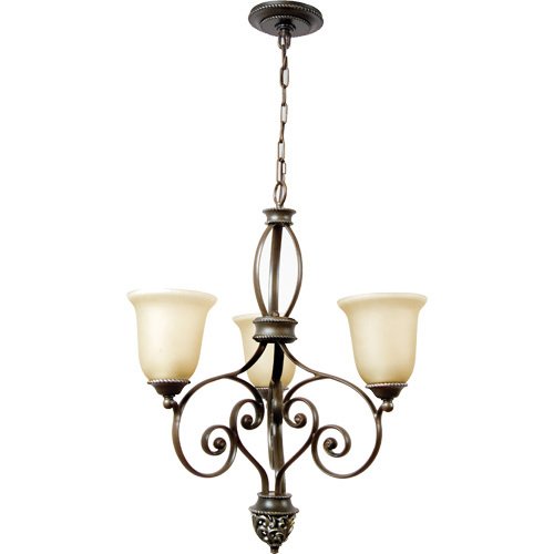 Craftmade 24 1/8" Chandelier in Aged Bronze with Vintage Madera with Tea Stained Glass