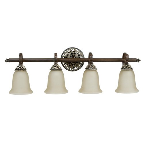 Craftmade Quadruple Bath Light in Aged Bronze with Vintage Madera with Tea Stained Glass
