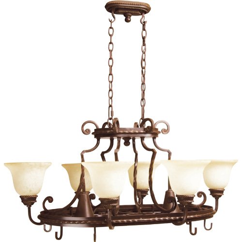 Craftmade 38 1/2" Chandelier with Pot Rack in Aged Bronze with Antique Scavo Glass