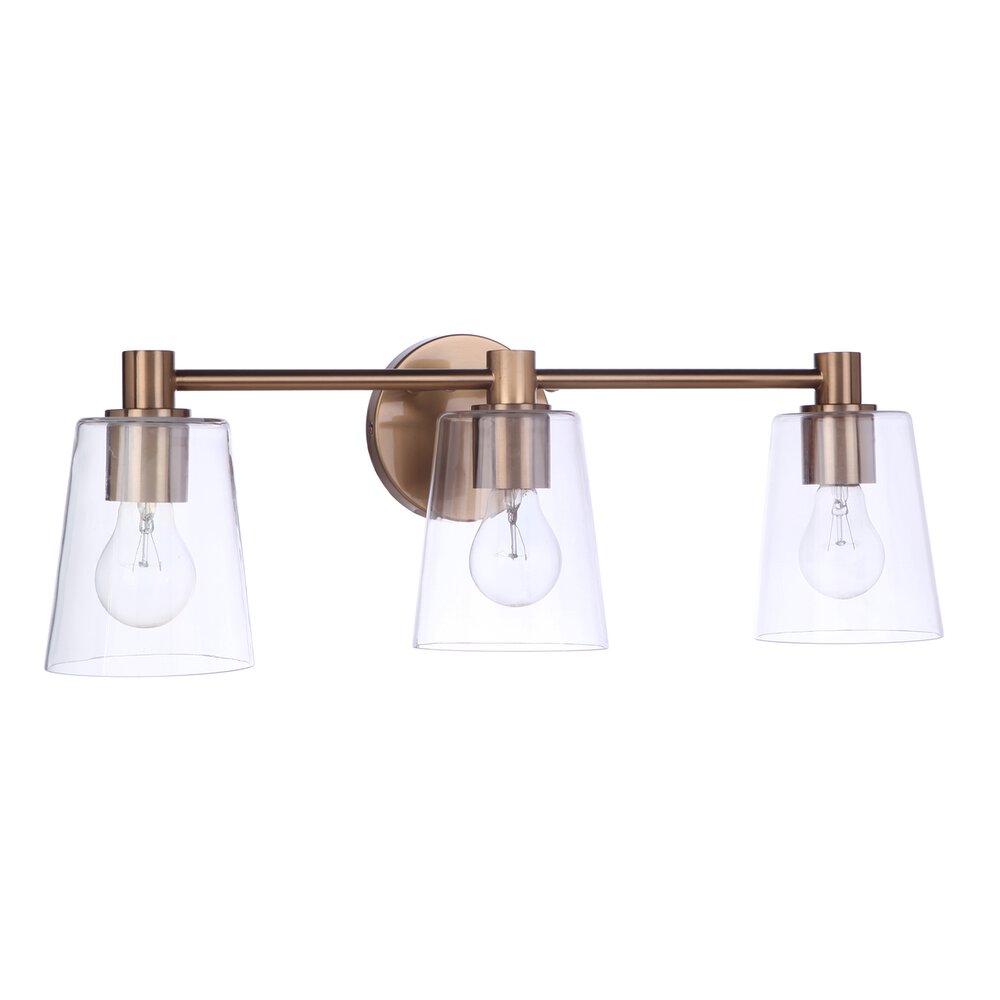 Craftmade Vanity 3 Light In Satin Brass And Clear Glass