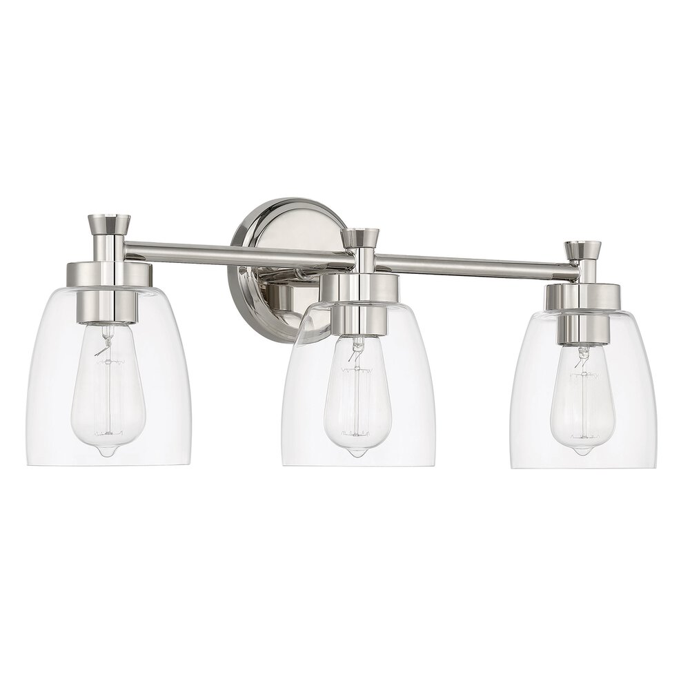 Craftmade 3 Light Vanity In Polished Nickel And Clear Glass