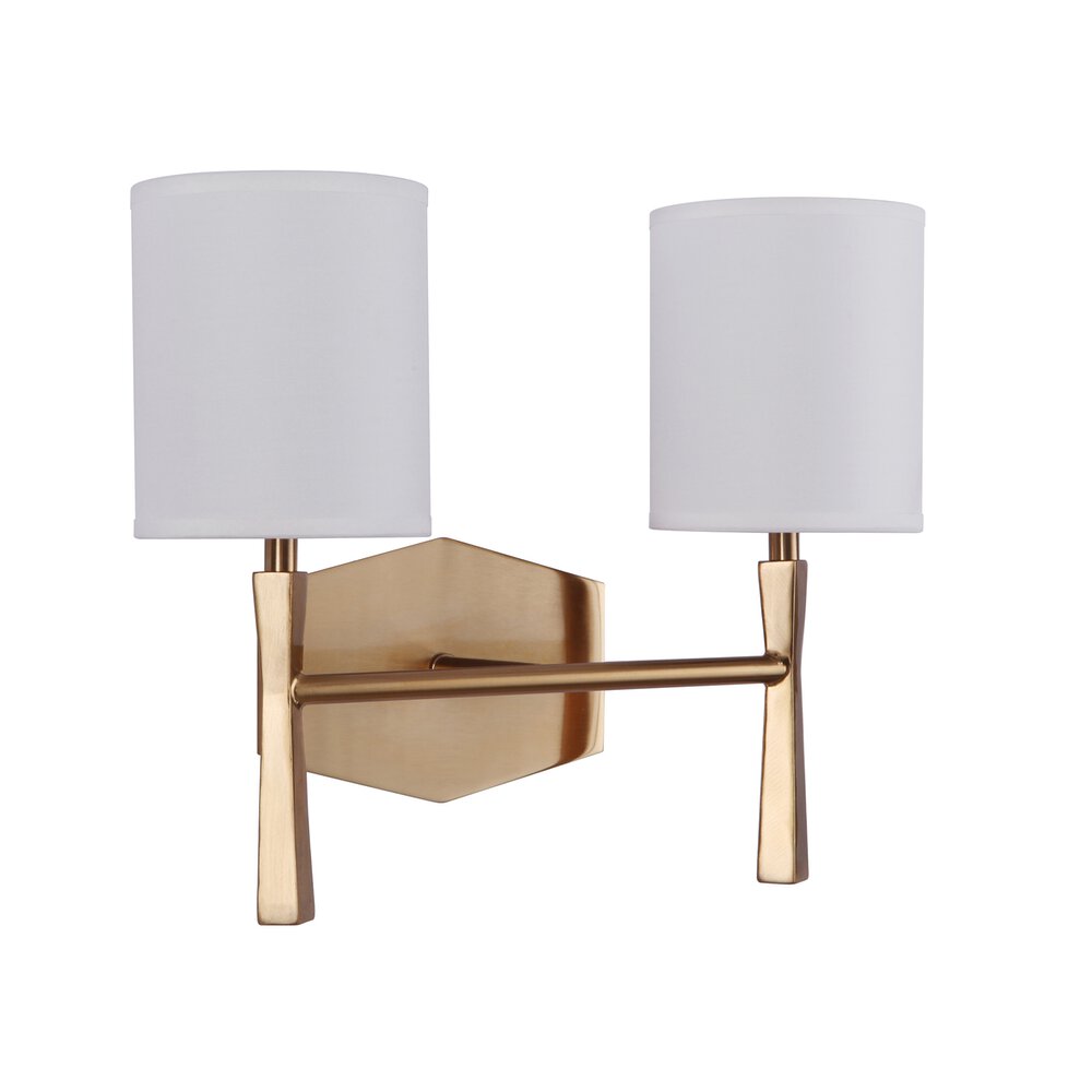 Craftmade 2 Light Vanity In Satin Brass And White Linen Shade
