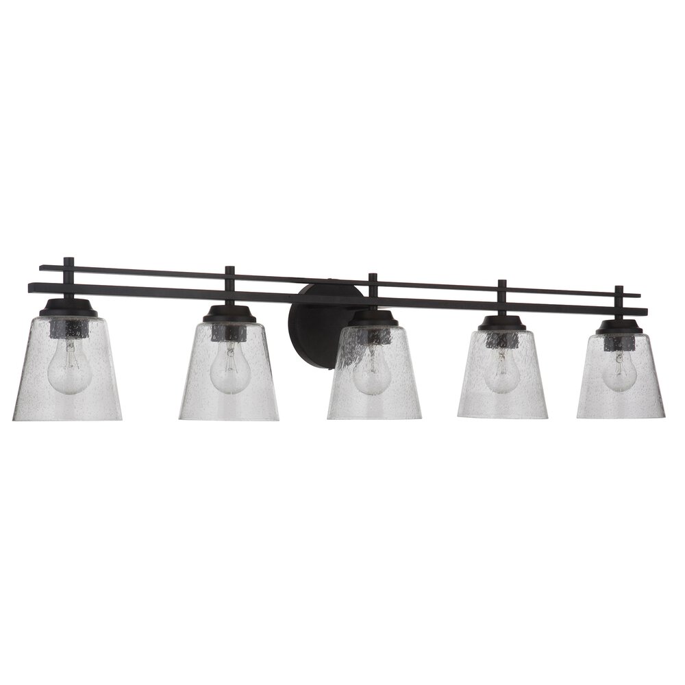 Craftmade 5 Light Vanity In Flat Black And Seeded Glass