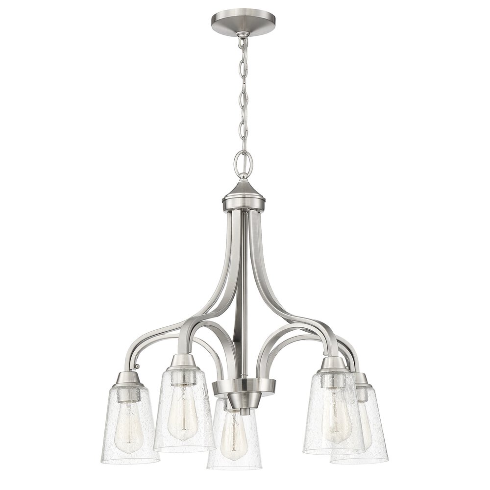 Craftmade 5 Light Down Chandelier In Brushed Polished Nickel And Seeded Glass
