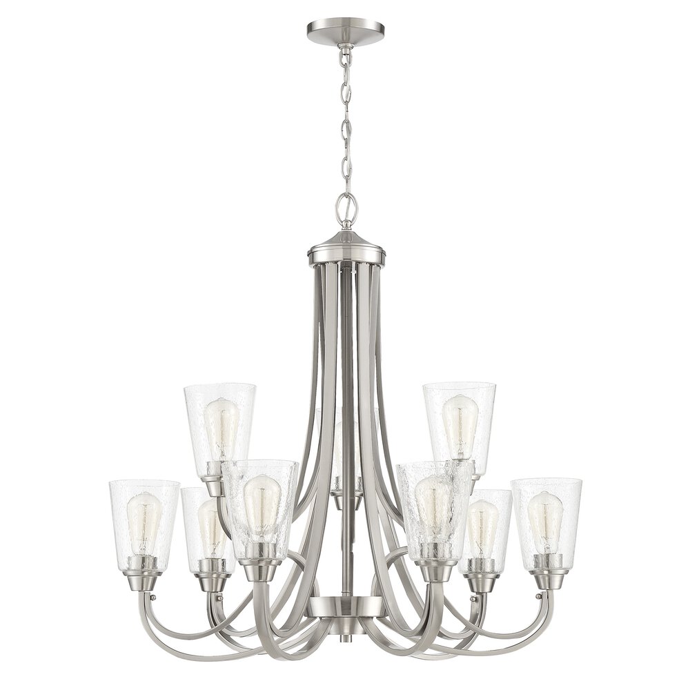 Craftmade 9 Light Chandelier In Brushed Polished Nickel And Seeded Glass