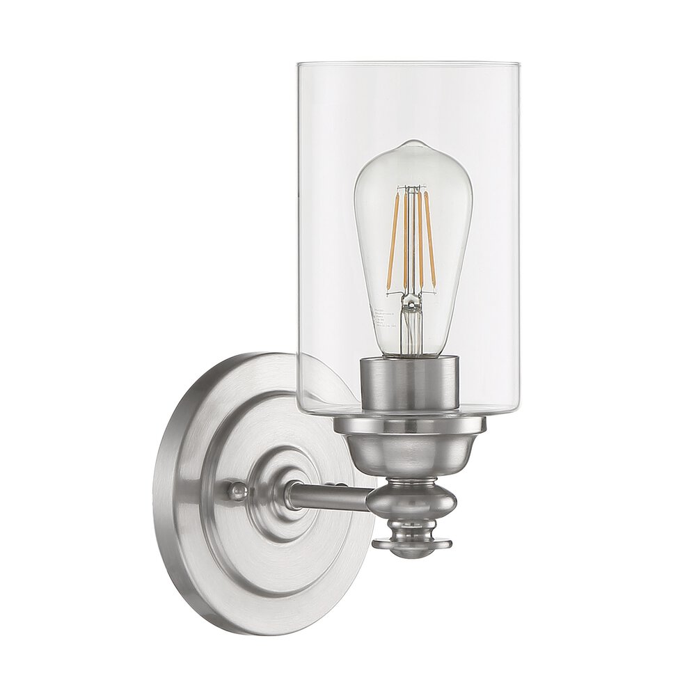 Craftmade 1 Light Wall Sconce In Brushed Polished Nickel And Clear Glass