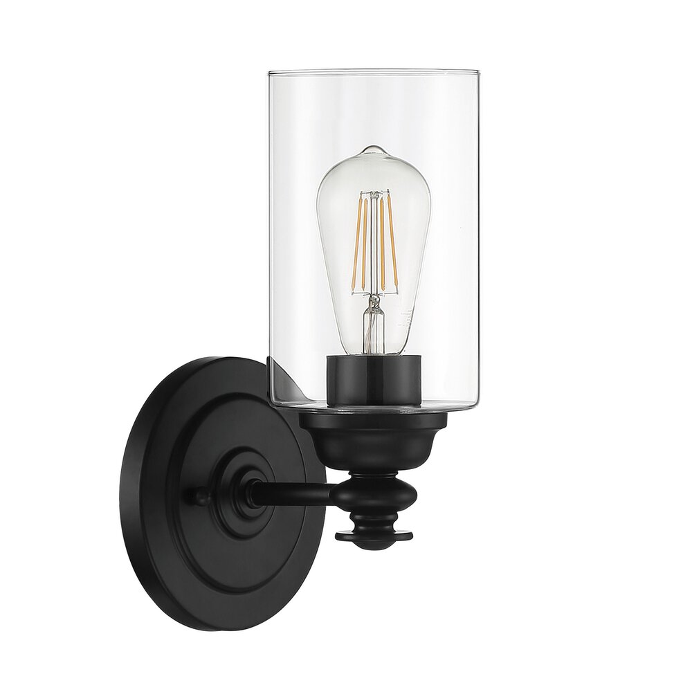 Craftmade 1 Light Wall Sconce In Flat Black And Clear Glass