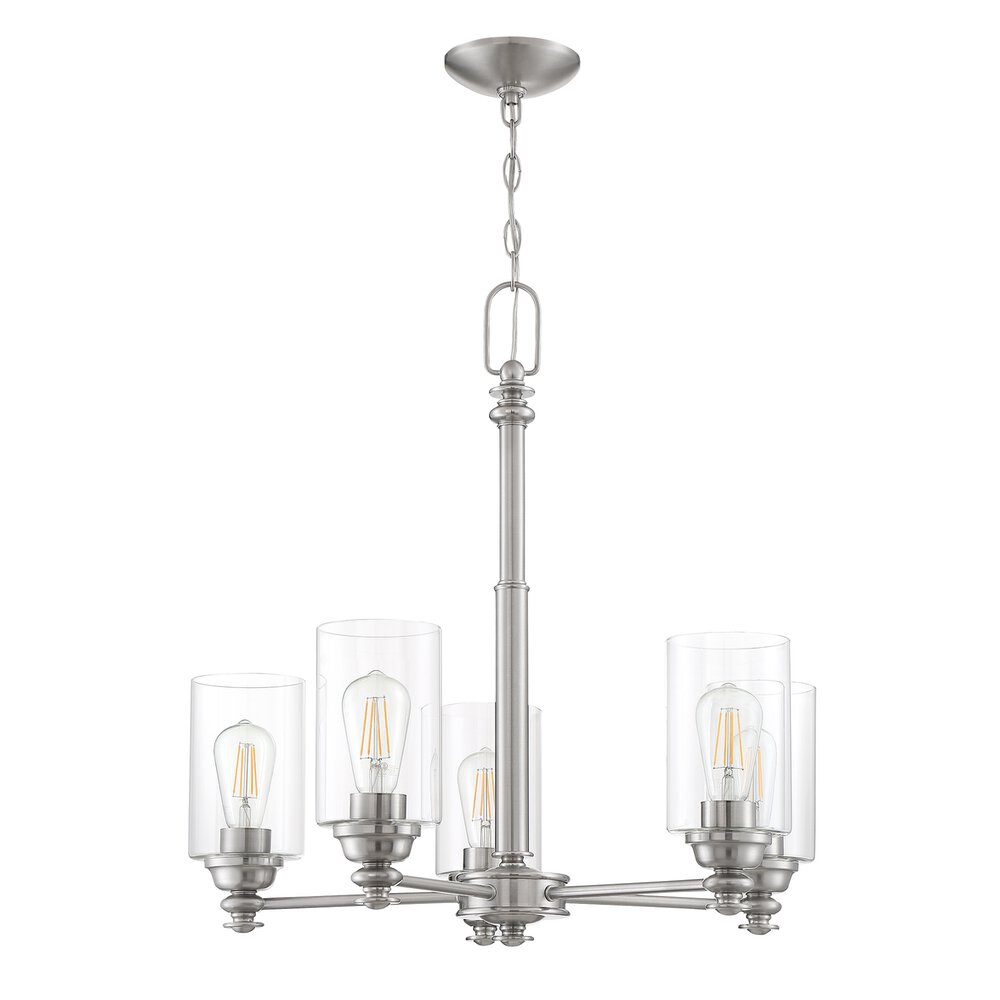 Craftmade 5 Light Chandelier In Brushed Polished Nickel And Clear Glass