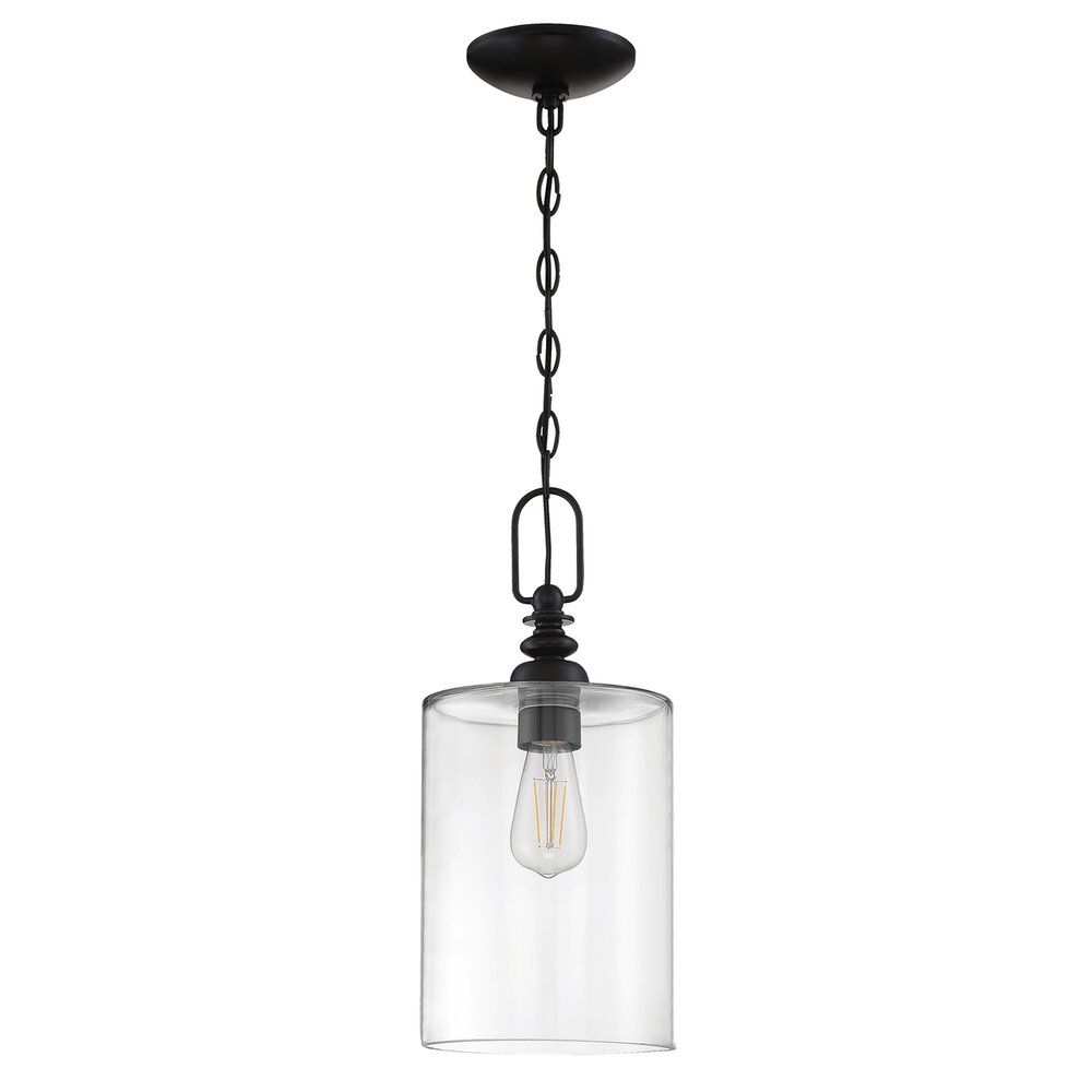 Craftmade 1 Light Mini Pendant In Flat Black And Clear Glass