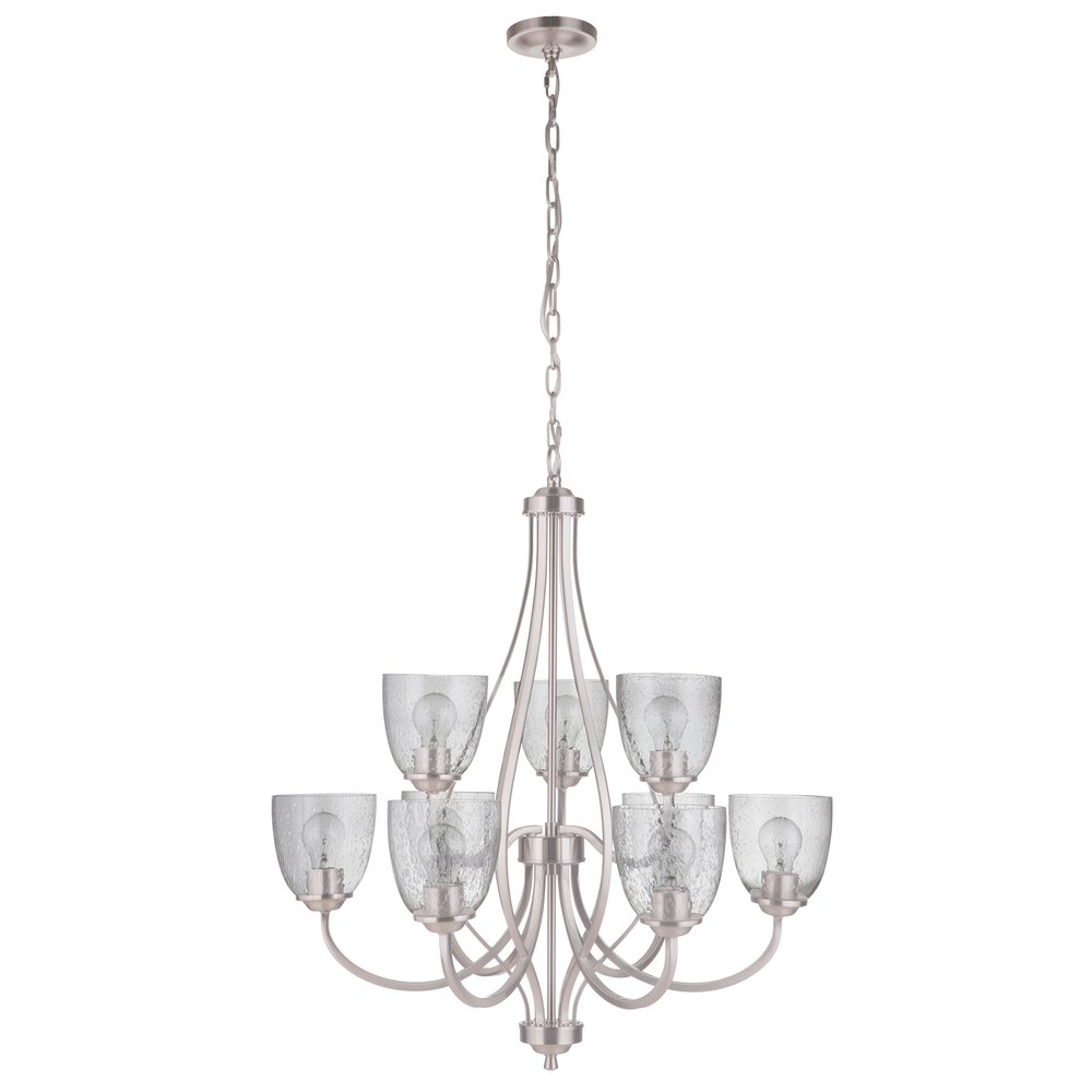 Craftmade 9 Light Chandelier In Brushed Polished Nickel And Seeded Glass