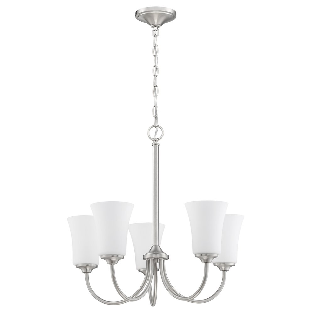 Craftmade 5 Light Chandelier In Brushed Polished Nickel And Frost White Glass