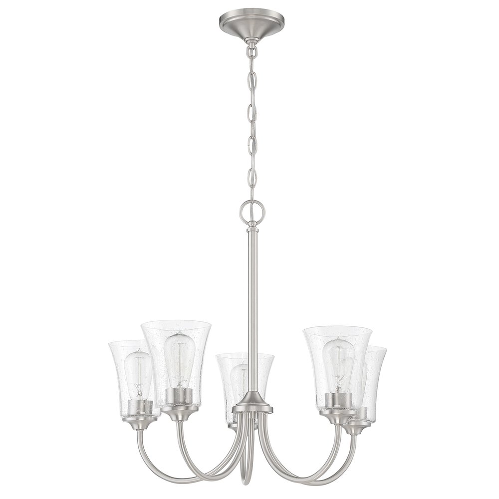 Craftmade 5 Light Chandelier In Brushed Polished Nickel And Seeded Glass