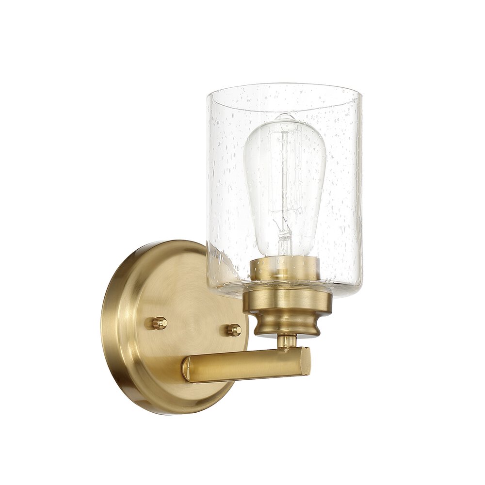 Craftmade 1 Light Wall Sconce In Satin Brass And Seeded Glass