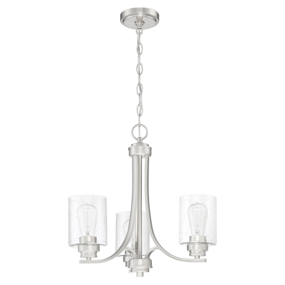 Craftmade 3 Light Chandelier In Brushed Polished Nickel And Seeded Glass