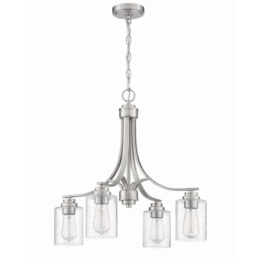 Craftmade 4 Light Chandelier In Brushed Polished Nickel And Seeded Glass