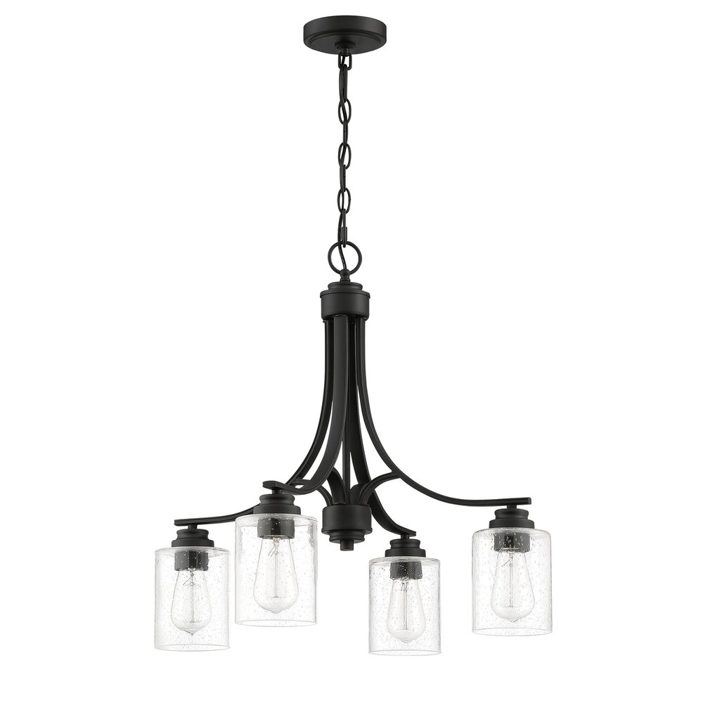 Craftmade 4 Light Chandelier In Flat Black And Seeded Glass
