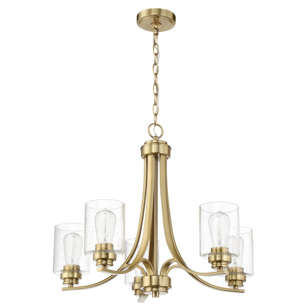 Craftmade 5 Light Chandelier In Satin Brass And Seeded Glass
