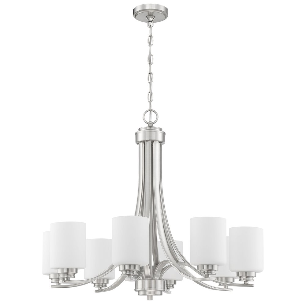Craftmade 8 Light Chandelier In Brushed Polished Nickel And Frost White Glass