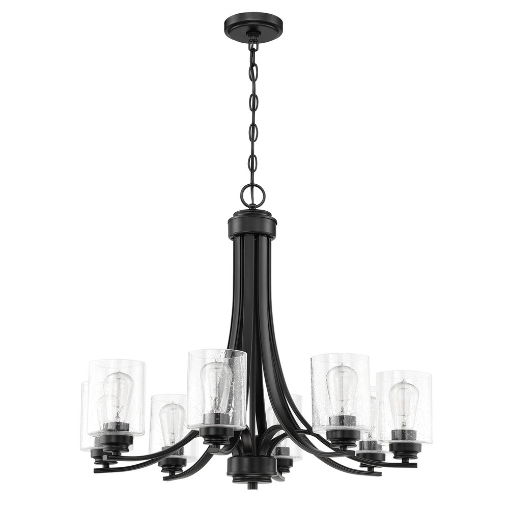 Craftmade 8 Light Chandelier In Flat Black And Seeded Glass