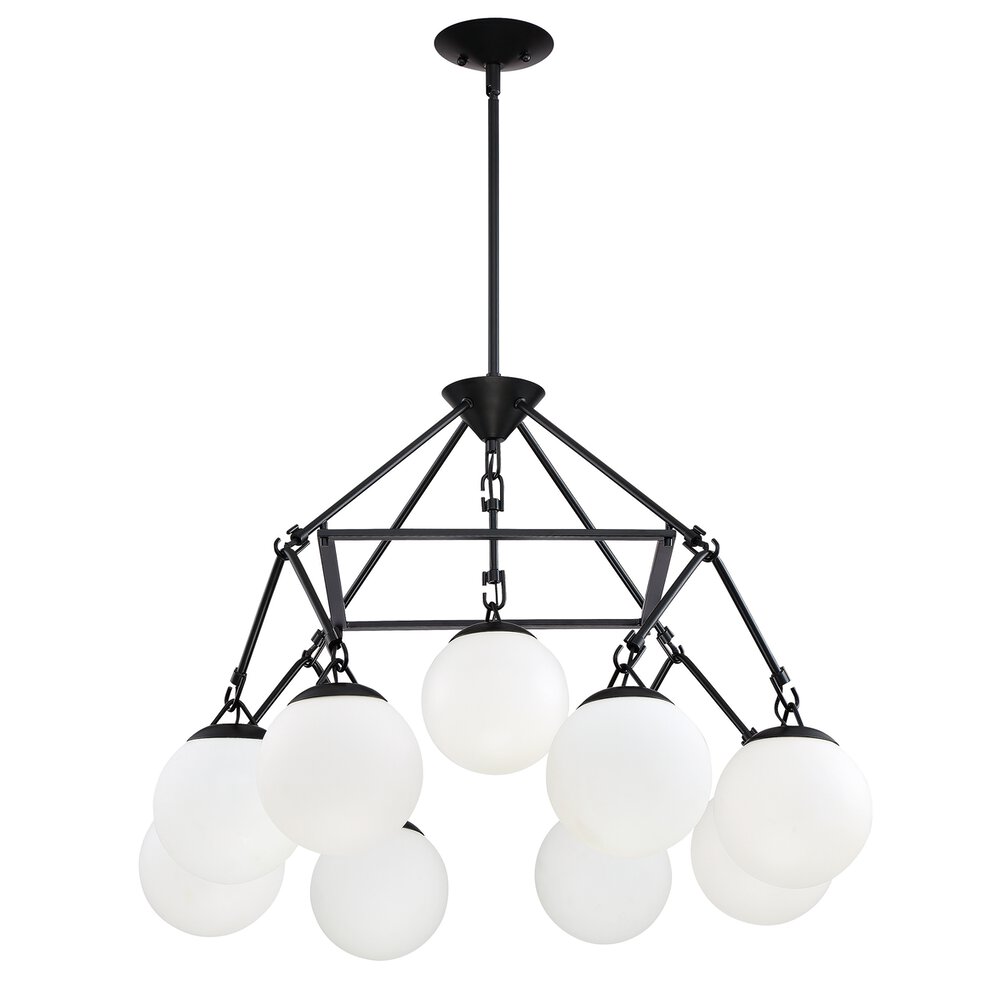 Craftmade 9 Light Chandelier In Flat Black And Frost White Glass
