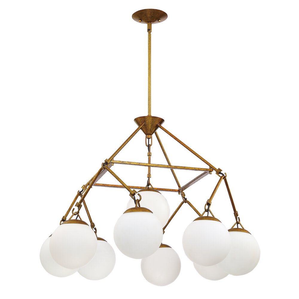 Craftmade 9 Light Chandelier In Patina Aged Brass And Frost White Glass