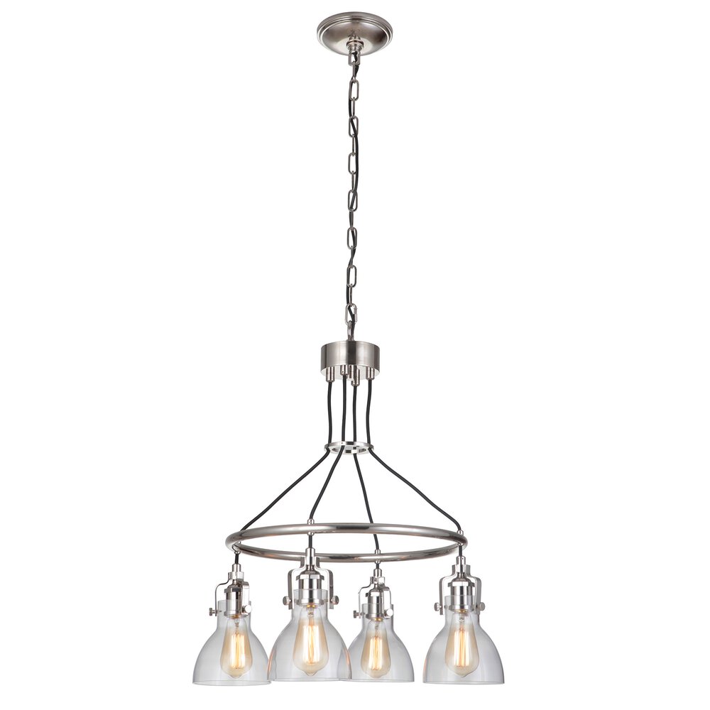 Craftmade 4 Light Chandelier In Polished Nickel And Clear Glass