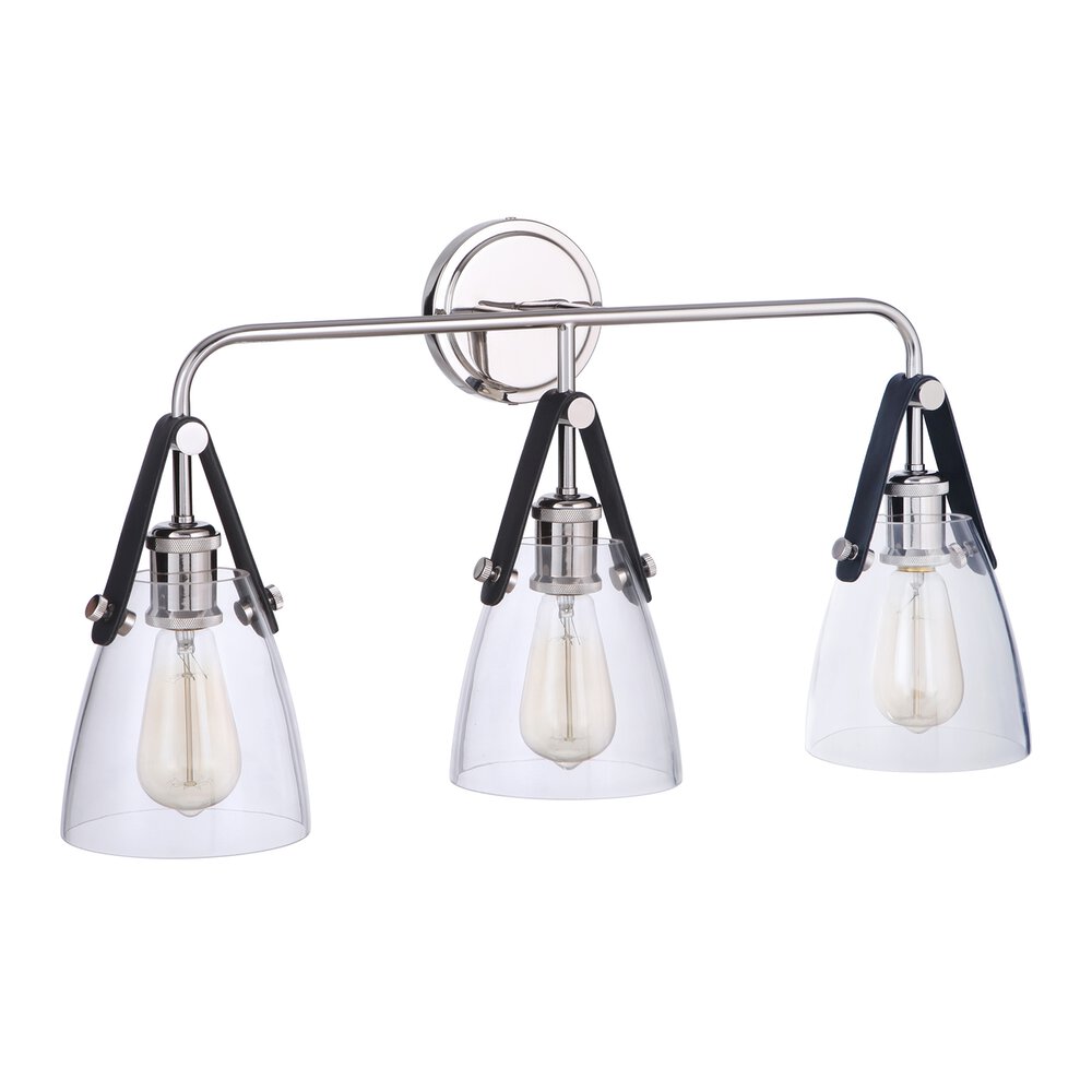 Craftmade 3 Light Vanity In Polished Nickel And Clear Glass