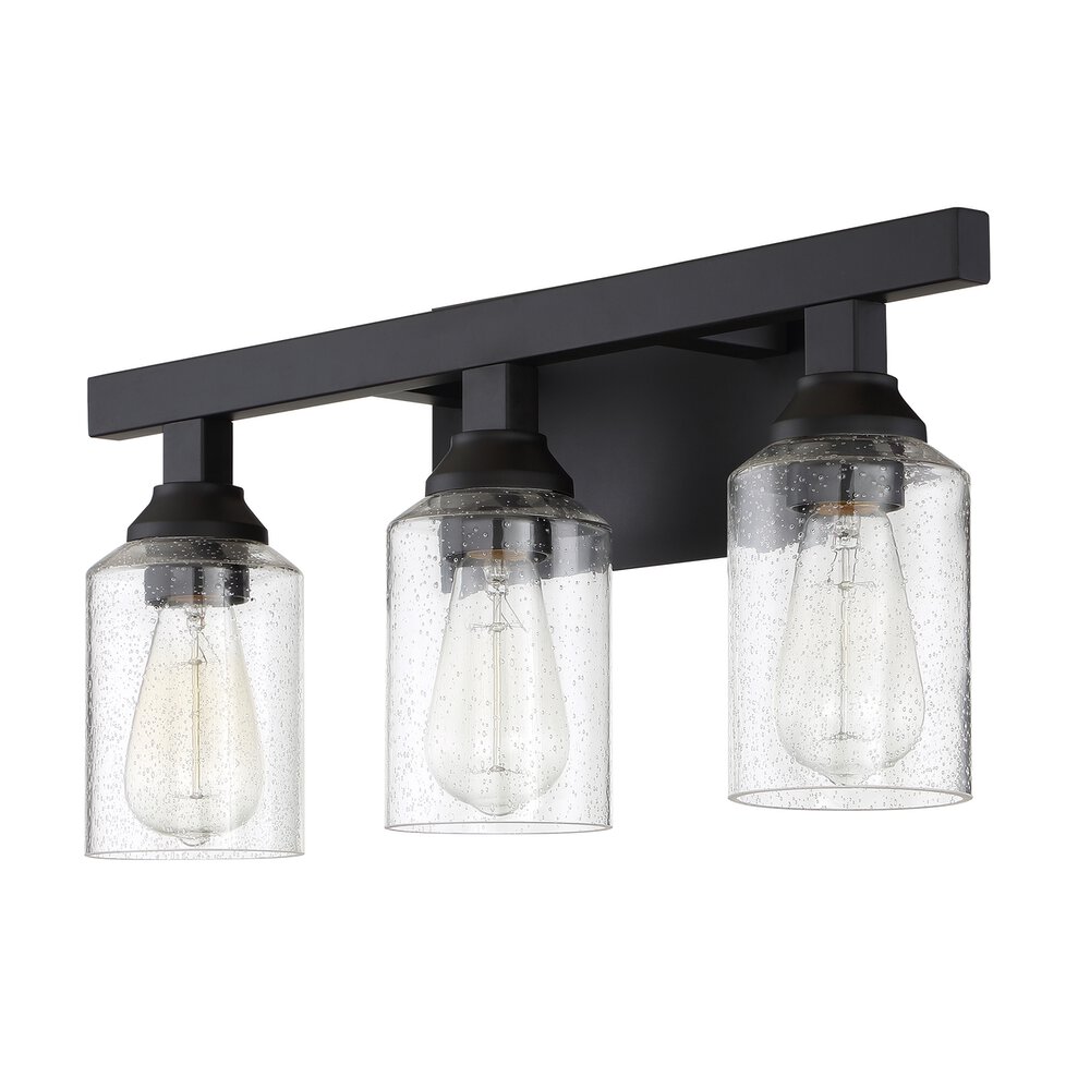 Craftmade 3 Light Vanity In Flat Black And Seeded Glass