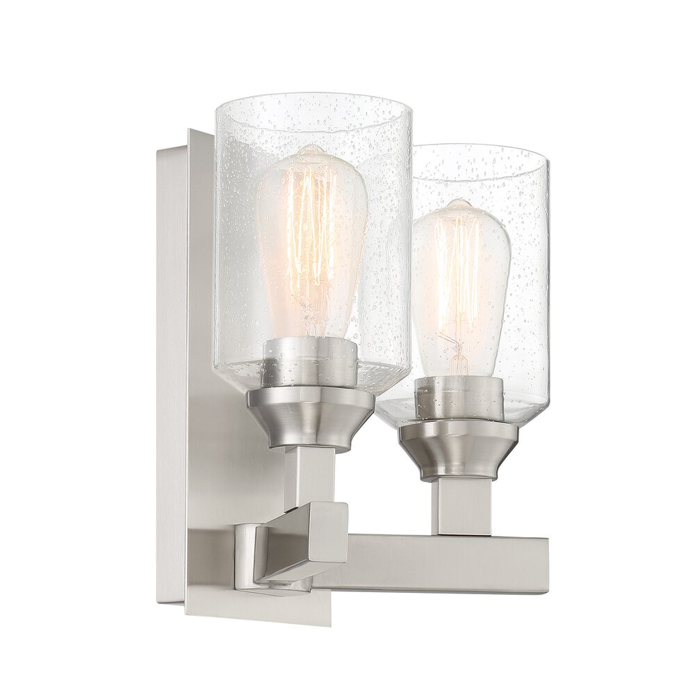 Craftmade 2 Light Wall Sconce In Brushed Polished Nickel And Seeded Glass
