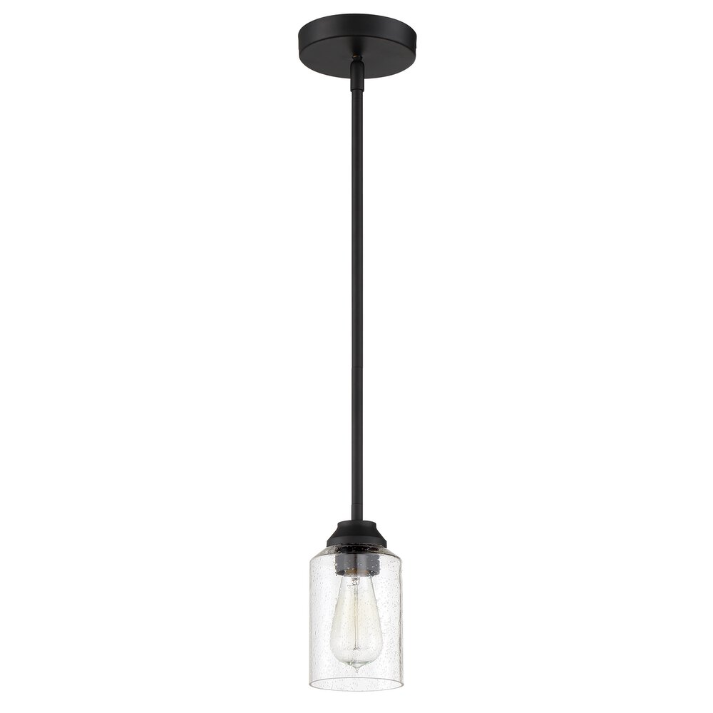 Craftmade 1 Light Mini Pendant In Flat Black And Seeded Glass