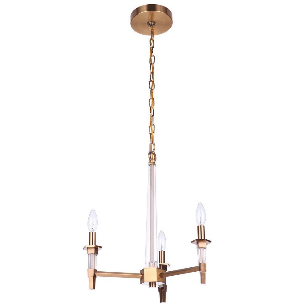 Craftmade 3 Light Chandelier In Satin Brass And Flat Black Fabric Shade